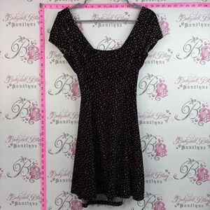 Forever 21 dress open back cutout  Black Floral Midi Dress with Pink Print